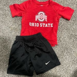 Ohio State shirt with Nike shorts